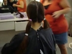 haircut on long haired brunette getting all her hair choped short
